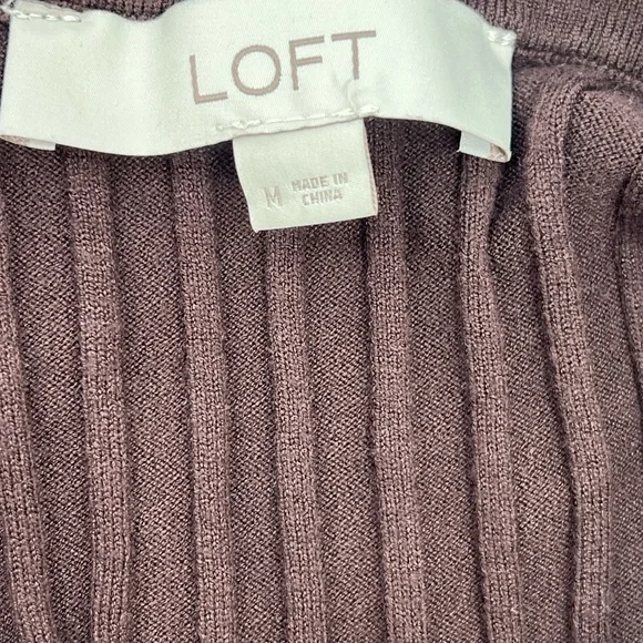 LOFT Chocolate Brown Ribbed Collared Polo Long Sleeve Knit Midi Dress M Medium - Picture 9 of 10